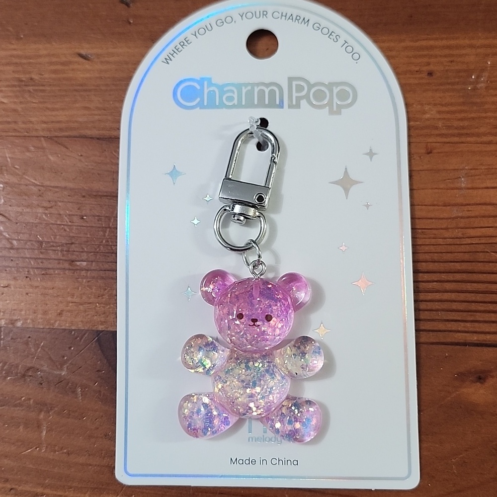 Charm Pop Glitter Bear Keychain Pink Blue